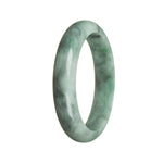 A close-up of a luxurious jade bracelet with a vibrant green color. The bracelet features a half moon shape and is made from high-quality Grade A green Burma jade.