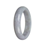 A lavender-colored bangle bracelet made from genuine green Jadeite Jade, featuring a half-moon shape and natural, organic vibes.
