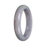 A lavender and green jade bangle bracelet, certified as Type A, with a half moon shape, measuring 61mm. Perfect for adding a touch of elegance to any outfit.