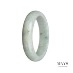 A half moon-shaped, traditional jade bangle bracelet in a beautiful, light green color.