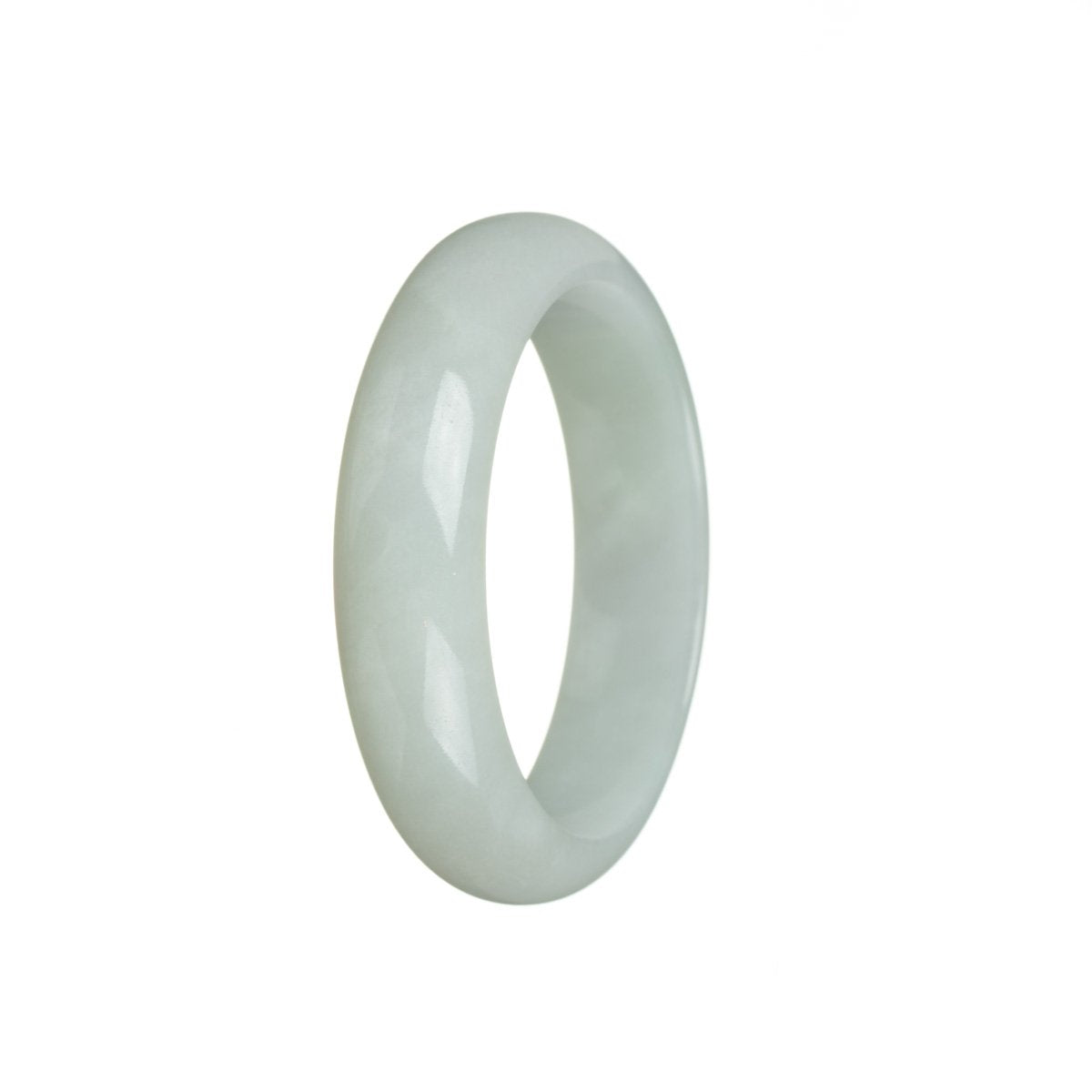 A half-moon shaped bangle bracelet made of genuine Grade A White Jadeite, measuring 53mm in size. Perfect for adding a touch of elegance to any outfit.