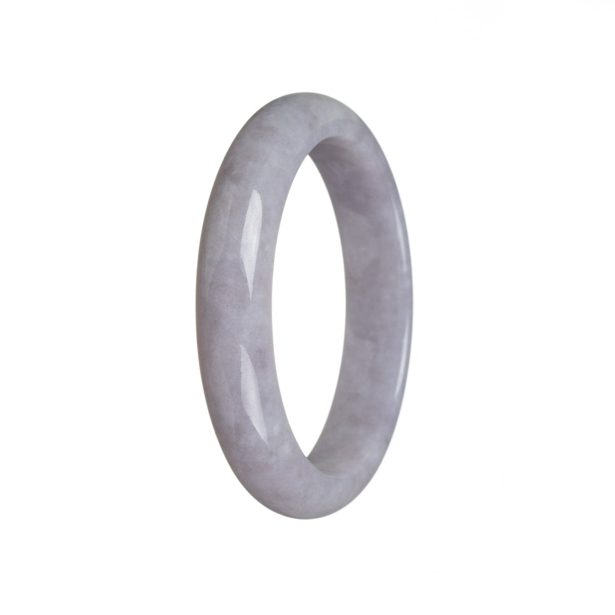 An elegant lavender jade bangle bracelet with a half moon shape, made from high-quality Grade A traditional jade. The perfect accessory to add a touch of sophistication to any outfit.