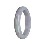 A lavender and green jadeite bangle with a half moon design, made of genuine Grade A materials.