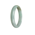 A white and green traditional jade bangle with a half moon design, measuring 56mm.