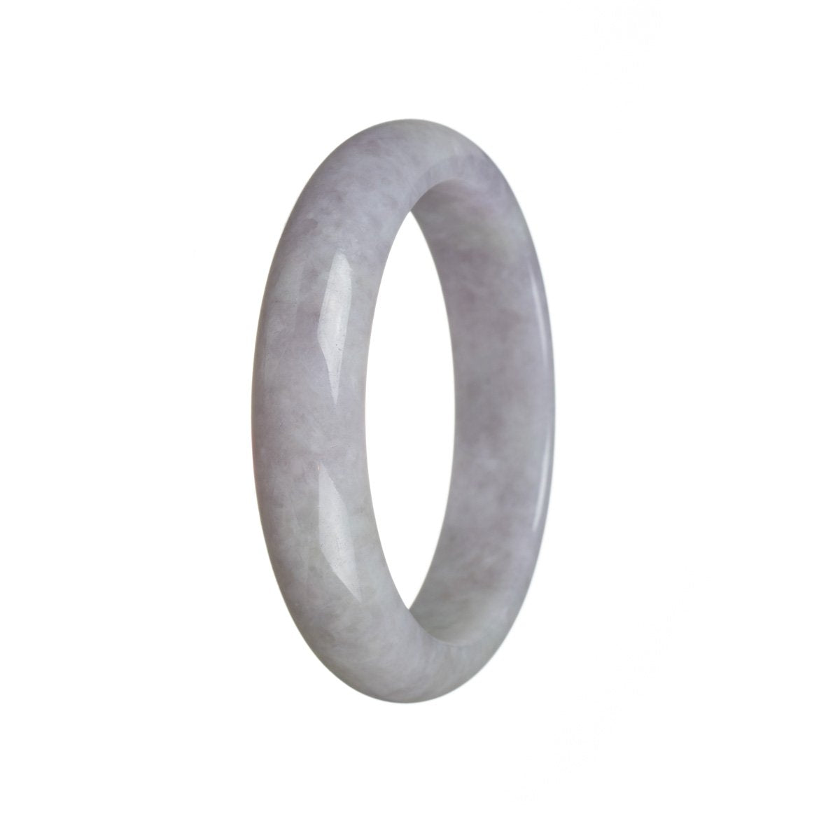 A stunning lavender jadeite jade bangle bracelet with a half moon shape, measuring 58mm. Perfect for adding a touch of elegance and sophistication to any outfit.