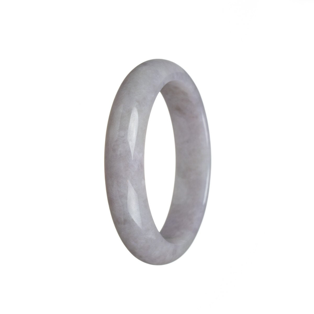A lavender traditional jade bangle with a semi-round shape, measuring 55mm. Certified Type A quality. By MAYS™.