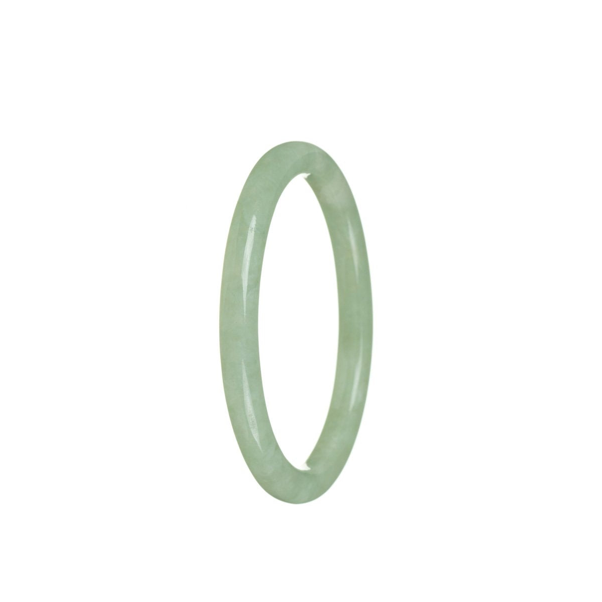 A close-up image of a genuine Grade A Green Burmese Jade Bangle, featuring an oval shape measuring 52mm. The bangle is beautifully crafted and exudes a luxurious and earthy feel. The rich green color of the jade is captivating, making it a stunning piece of jewelry.