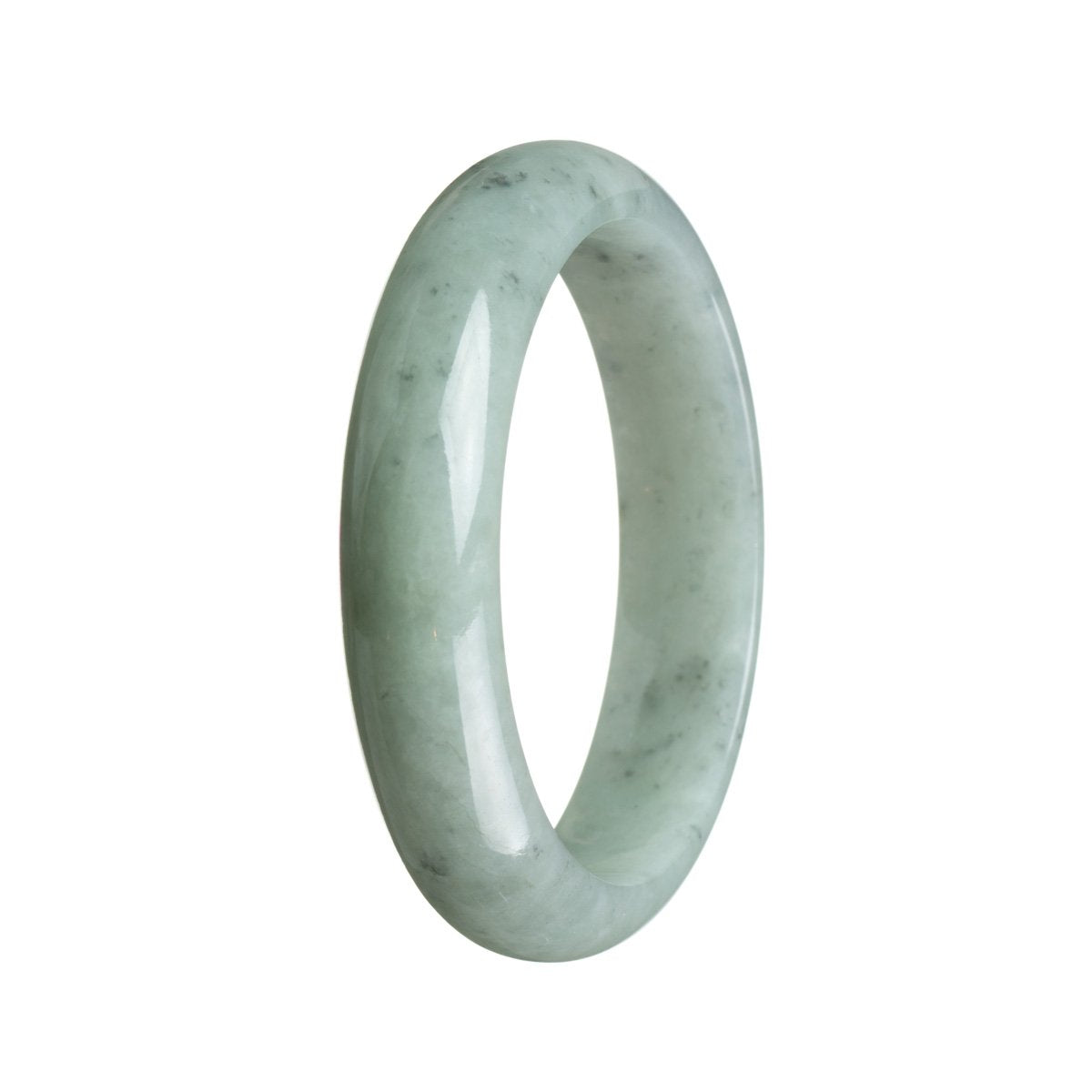 A half moon shaped, 59mm authentic natural grey jade bracelet, skillfully crafted by MAYS GEMS.