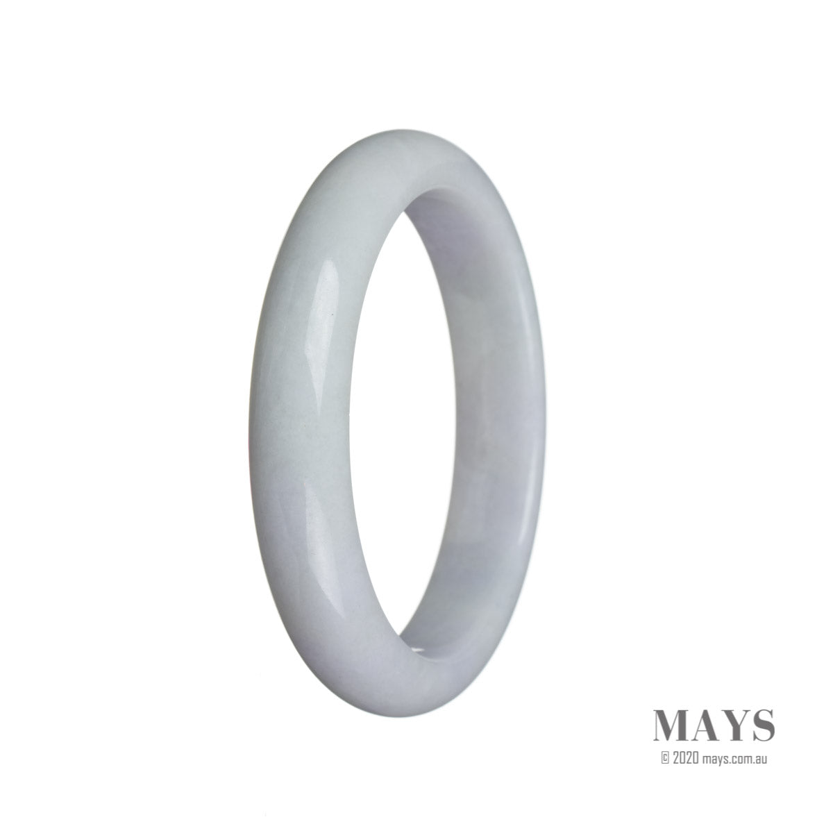 A beautiful genuine jade bracelet featuring Grade A White with pale lavender Burma jade. The bracelet is 60mm in size and has a semi-round shape. Designed by MAYS™.