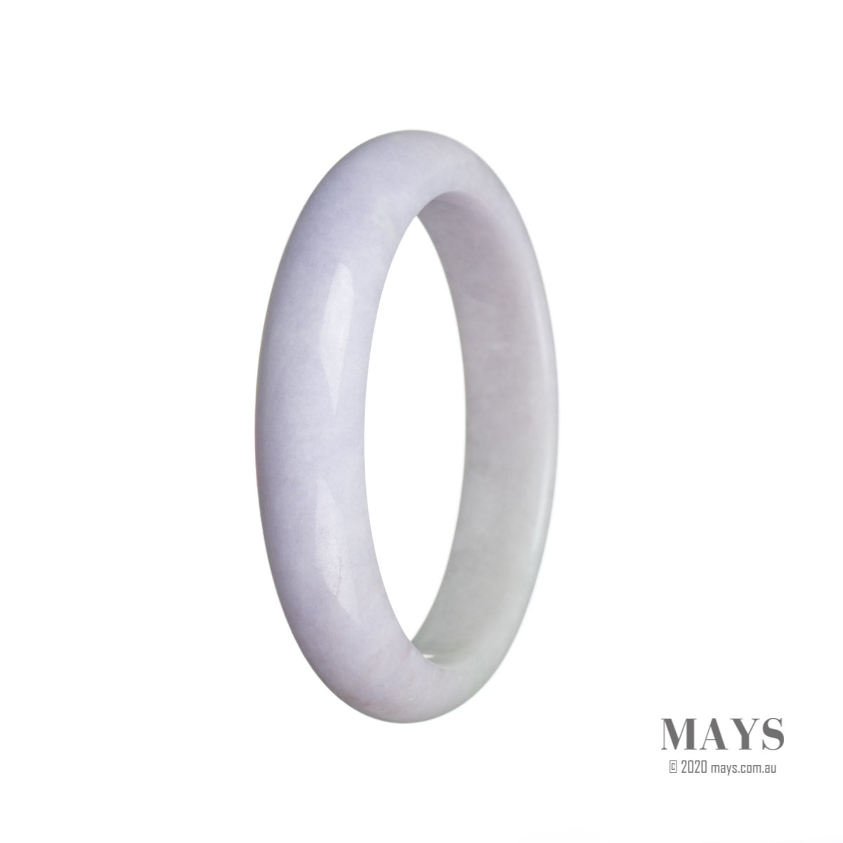 A lavender jadeite jade bangle bracelet with a semi-round shape, measuring 59mm in size.