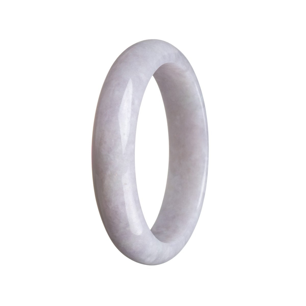 An untreated lavender Burmese jade bangle with a half-moon shape, measuring 57mm.