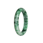 A green jade bangle bracelet with a semi-round shape, untreated and made from genuine traditional jade.