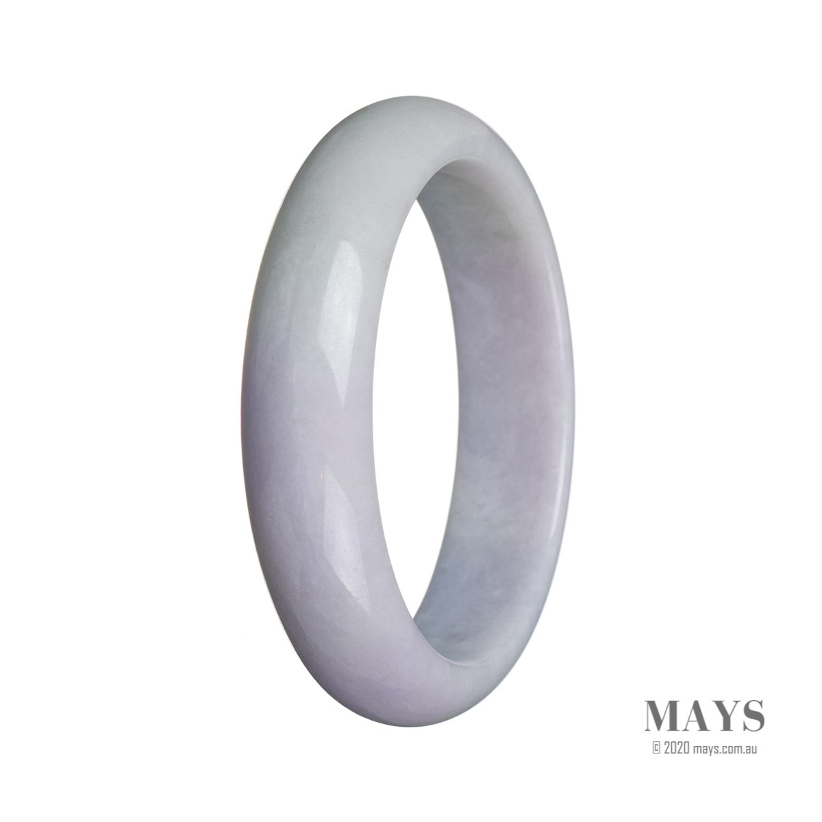 A lavender jade bangle bracelet with a half moon design, made from authentic Grade A jade.