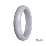 A lavender jade bangle bracelet with a half moon design, made from authentic Grade A jade.