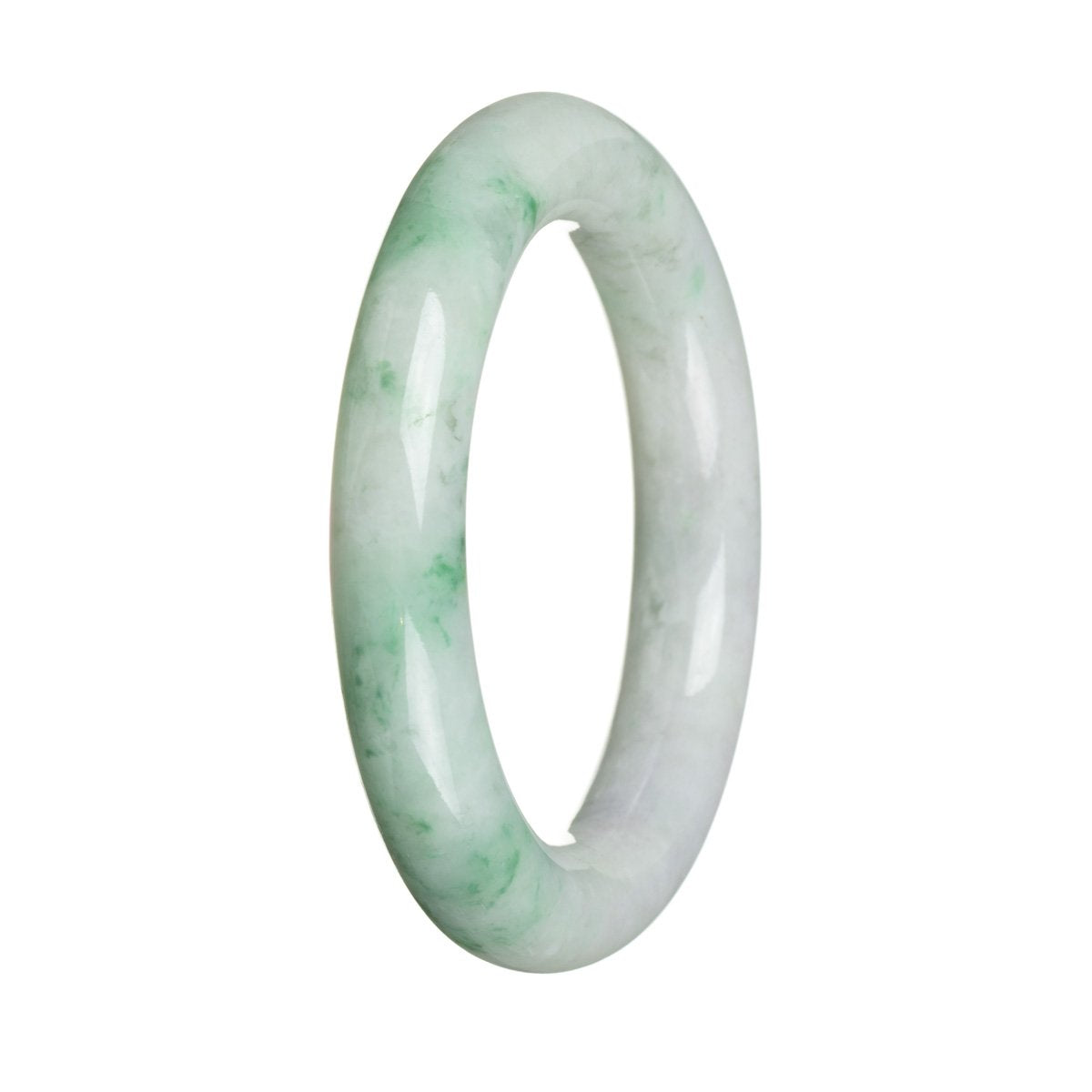 An elegant and luxurious green jade bracelet, made from genuine Grade A Burma jade. The bracelet features a round design, with a diameter of 56mm. Perfect for adding a touch of sophistication to any outfit. From MAYS GEMS.