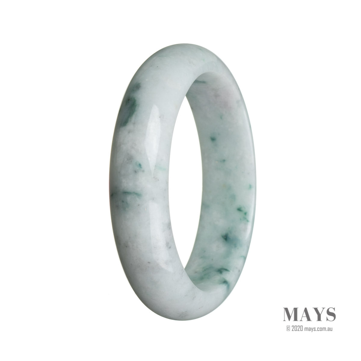A beautiful white Burma Jade bangle bracelet with a half moon shape. Perfect for adding an authentic and elegant touch to any outfit.