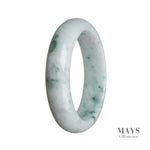 A beautiful white Burma Jade bangle bracelet with a half moon shape. Perfect for adding an authentic and elegant touch to any outfit.
