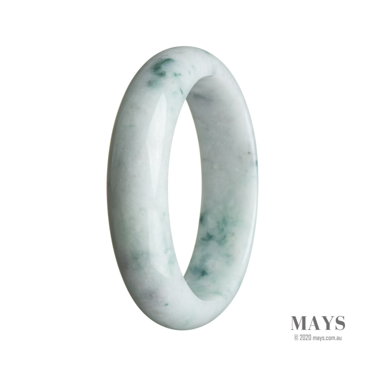 A half moon shaped jade bangle bracelet, made of authentic natural white Burma jade.