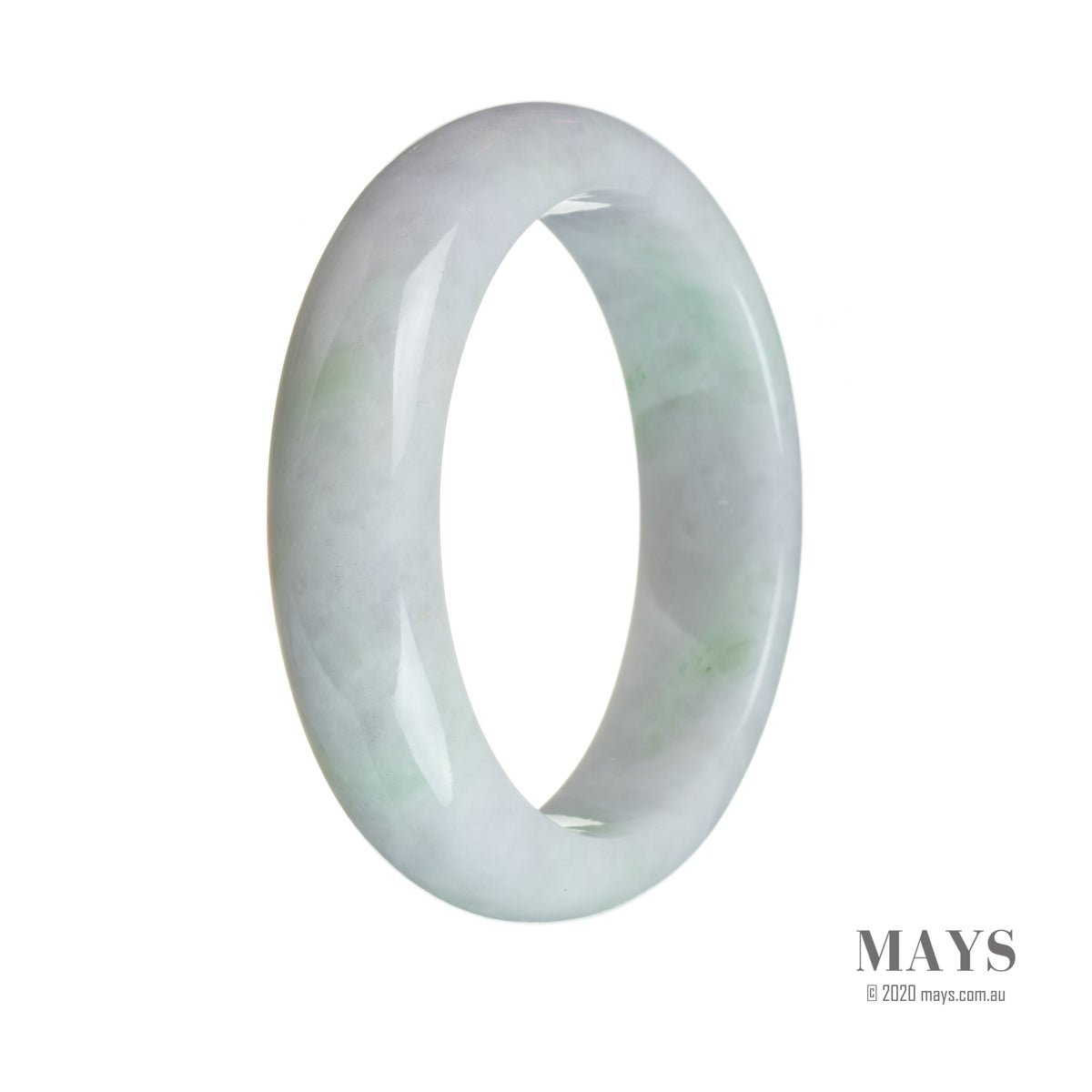 Close-up of a genuine Type A Lavender with green spots Jade Bracelet - 58mm Half Moon by MAYS™