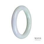 A close-up image of a round lavender-colored stone bracelet, featuring genuine grade A lavender stones and green Burma jade beads. The bracelet is 54mm in diameter and is from the brand MAYS.