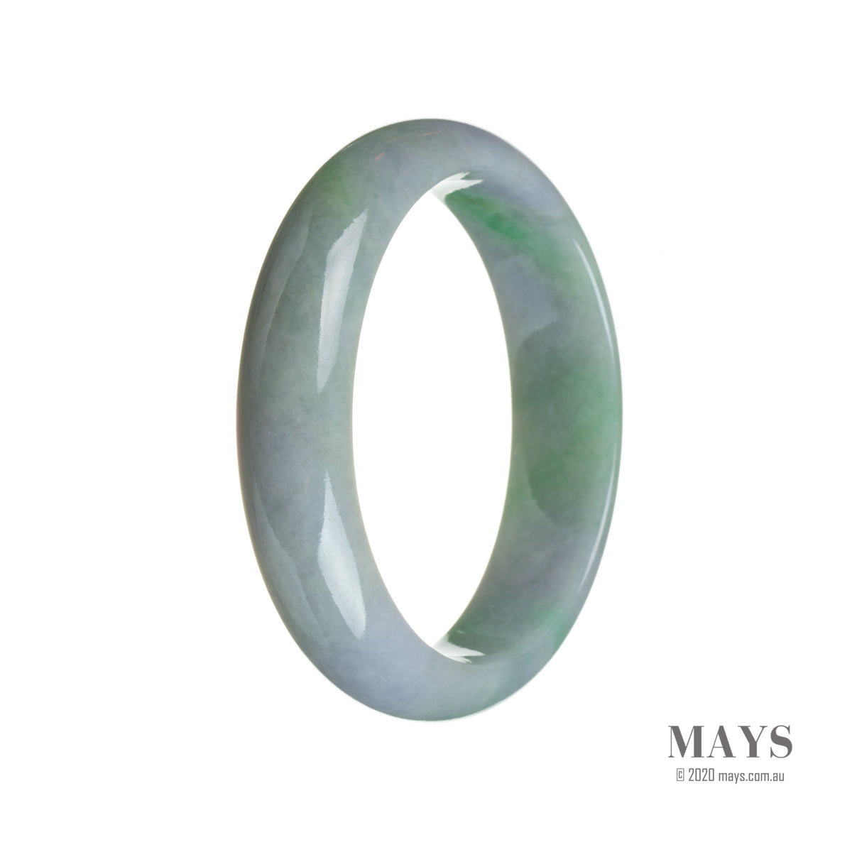 A half moon-shaped traditional jade bangle in a genuine natural bluish lavender color with hints of green.