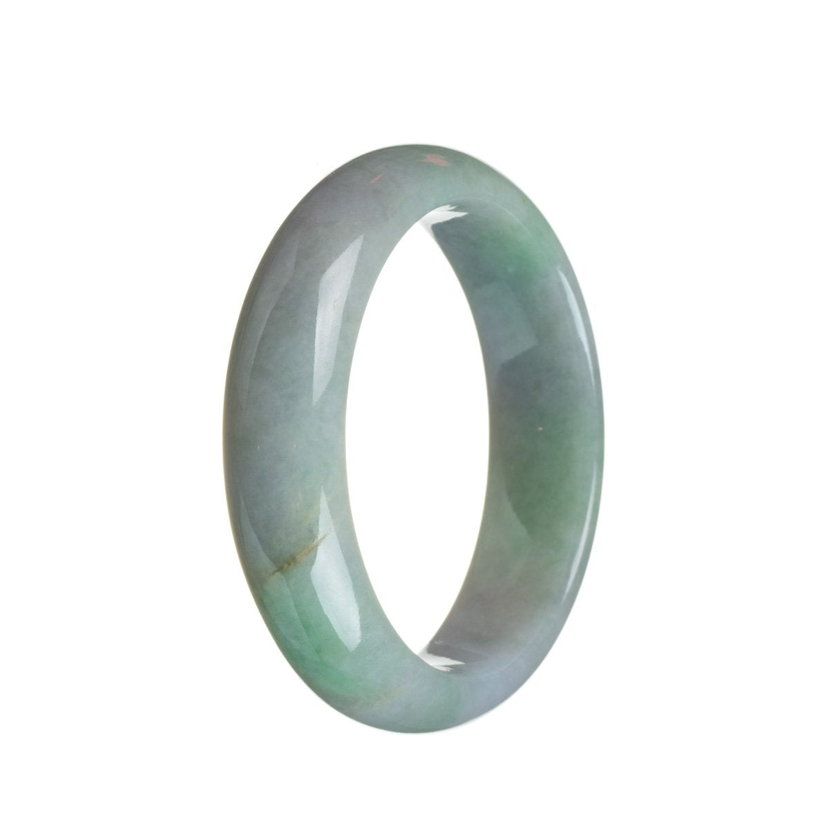 A lavender and green jade bangle bracelet, featuring a half moon design, measuring 55mm in size.