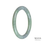A beautiful, petite round jade bangle bracelet made of genuine, untreated green with lavender jadeite jade.