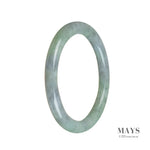 A small round jade bangle in untreated green with lavender tones, showcasing authentic jadeite jade. Perfect for those who appreciate natural beauty and want to add a touch of elegance to their style.