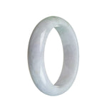 A close-up image of a lavender-colored bracelet made of real grade A jadeite jade. The bracelet features a half-moon shape and a small green section.