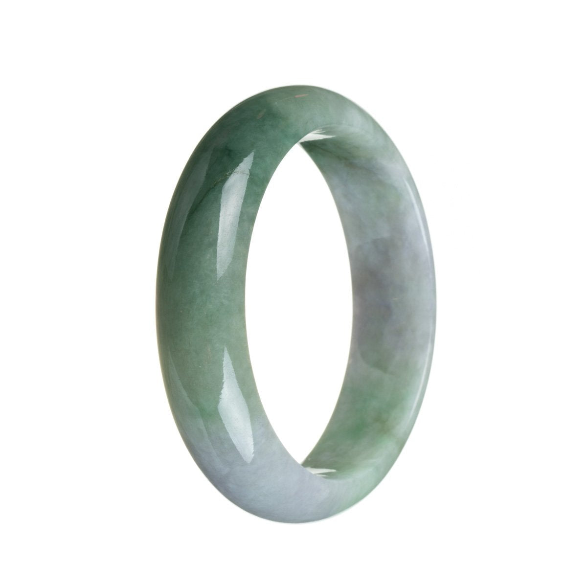 A beautiful lavender and green jade bangle bracelet, featuring a half moon design, crafted with genuine Type A jade. Perfect for adding a touch of elegance to any outfit.
