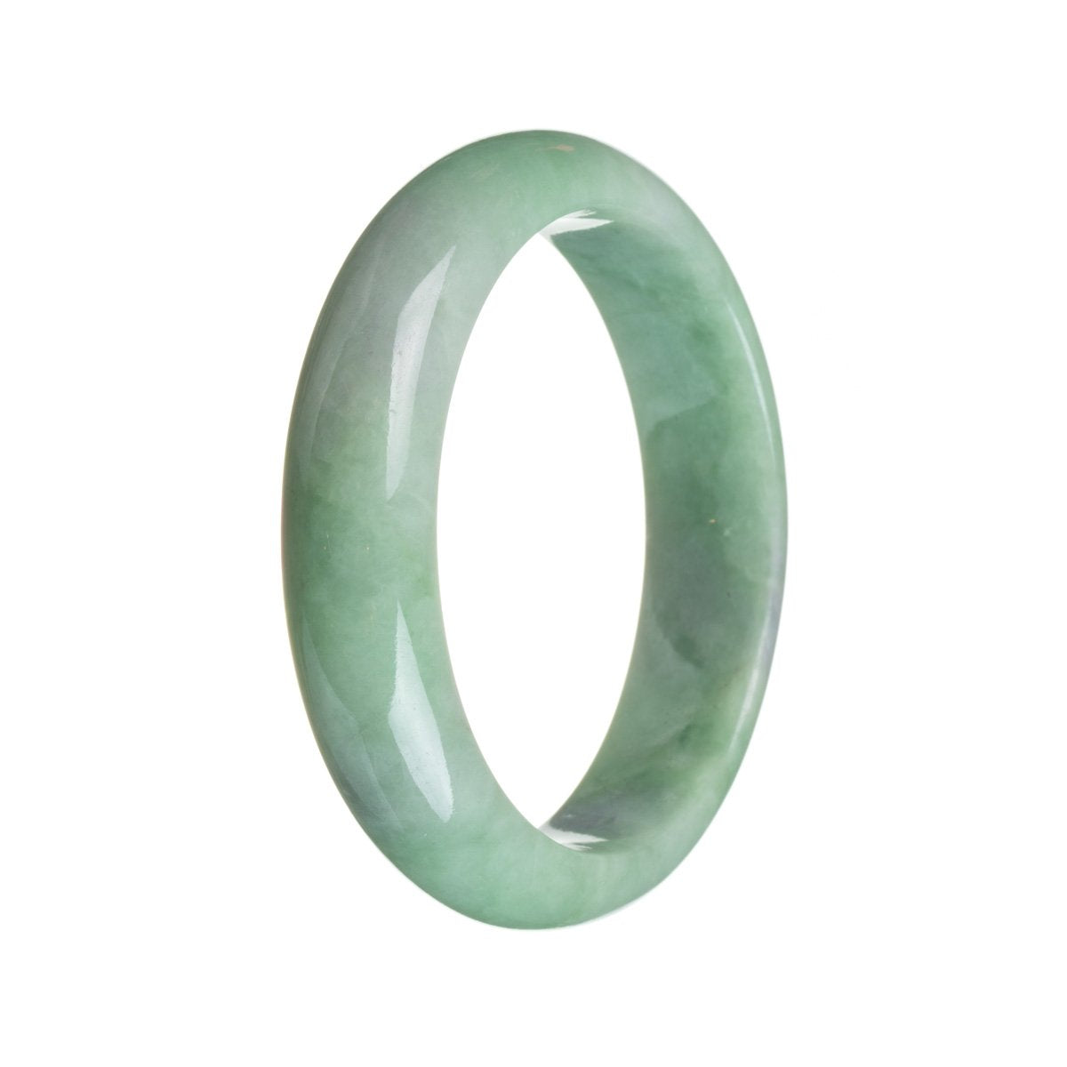 A half moon-shaped certified natural green Burma jade bracelet from MAYS GEMS.