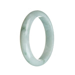 A pale green jadeite jade bracelet with a half moon shape, crafted with authentic Grade A jade. Expertly designed by MAYS GEMS.