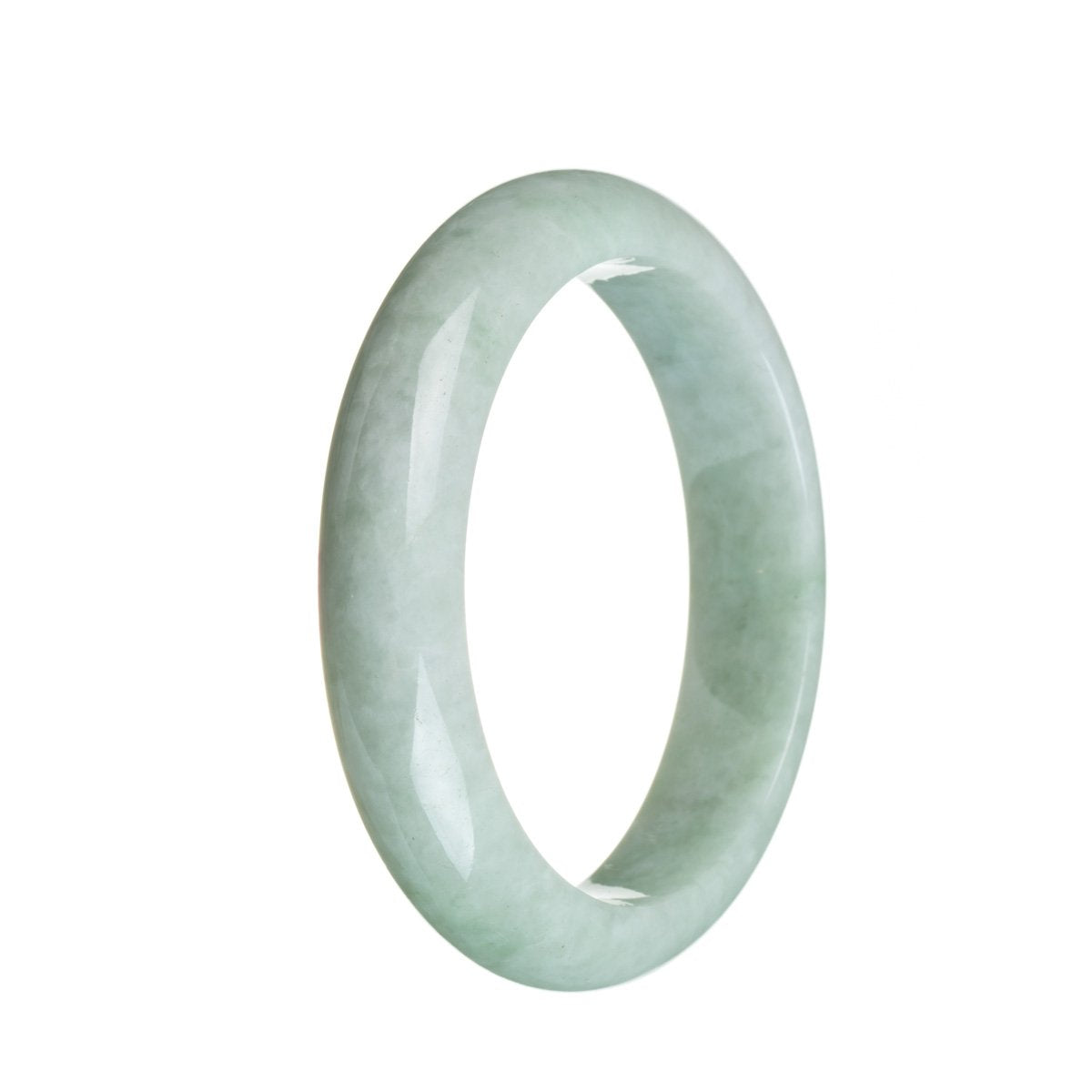 A pale green jadeite bangle with a semi-round shape, measuring 58mm in size.
