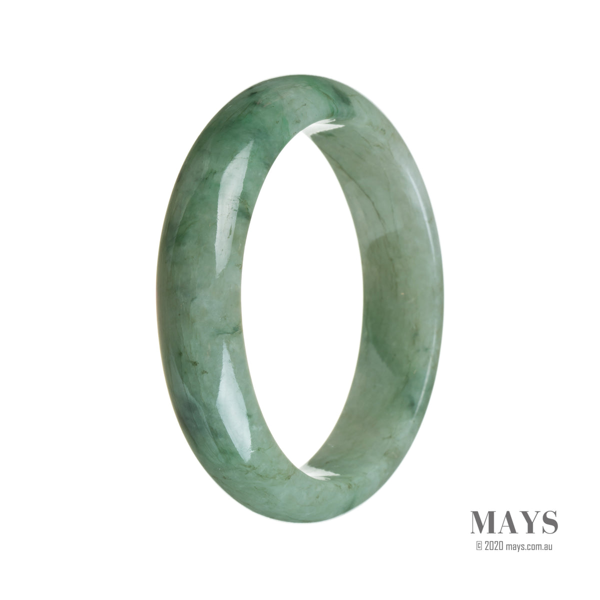 A half-moon shaped jade bangle with a genuine Grade A Green pattern, measuring 59mm in size. Perfect for adding a touch of elegance to your accessory collection.