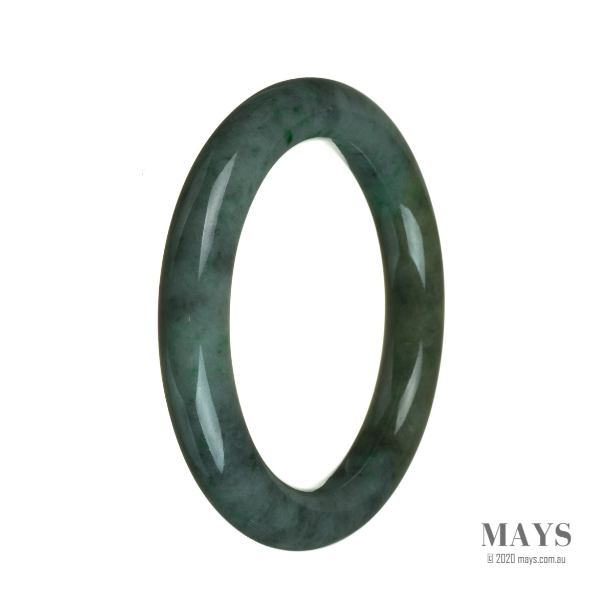 A round, grade A deep green jade bangle bracelet with an authentic and unique look. Perfect for adding a touch of elegance and style to any outfit.