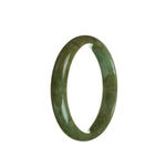 A close-up image of a real grade A brownish green jade bangle bracelet. It features a half-moon shape and has a diameter of 57mm. This bracelet is from the brand MAYS.