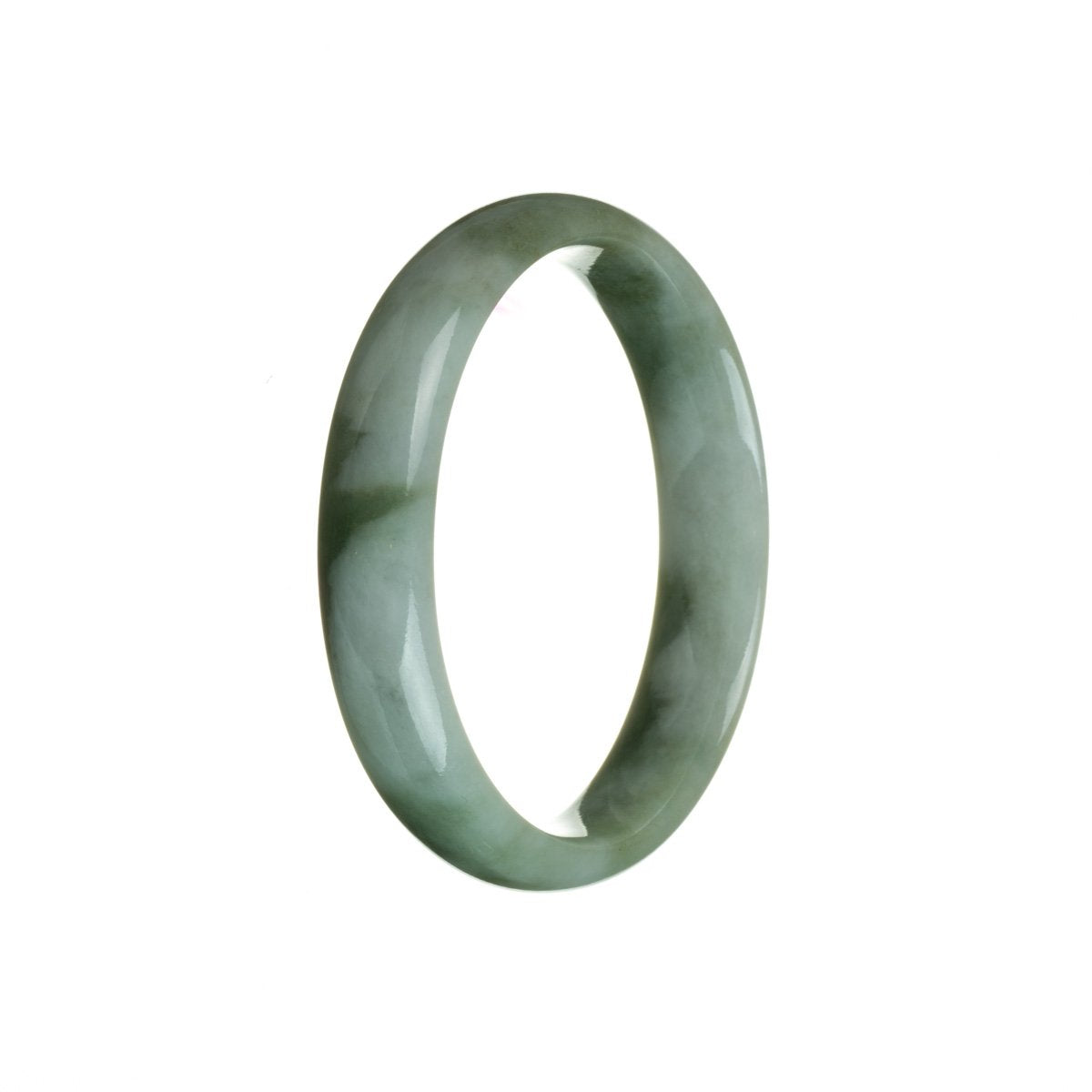 Real Untreated Green with pattern Traditional Jade Bracelet - 56mm Half Moon