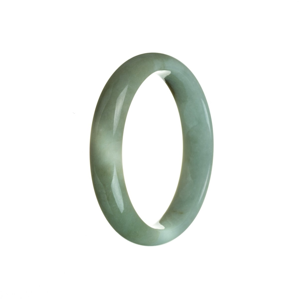 A half moon-shaped green jade bangle bracelet made of real natural jadeite, measuring 56mm in size. Designed by MAYS.