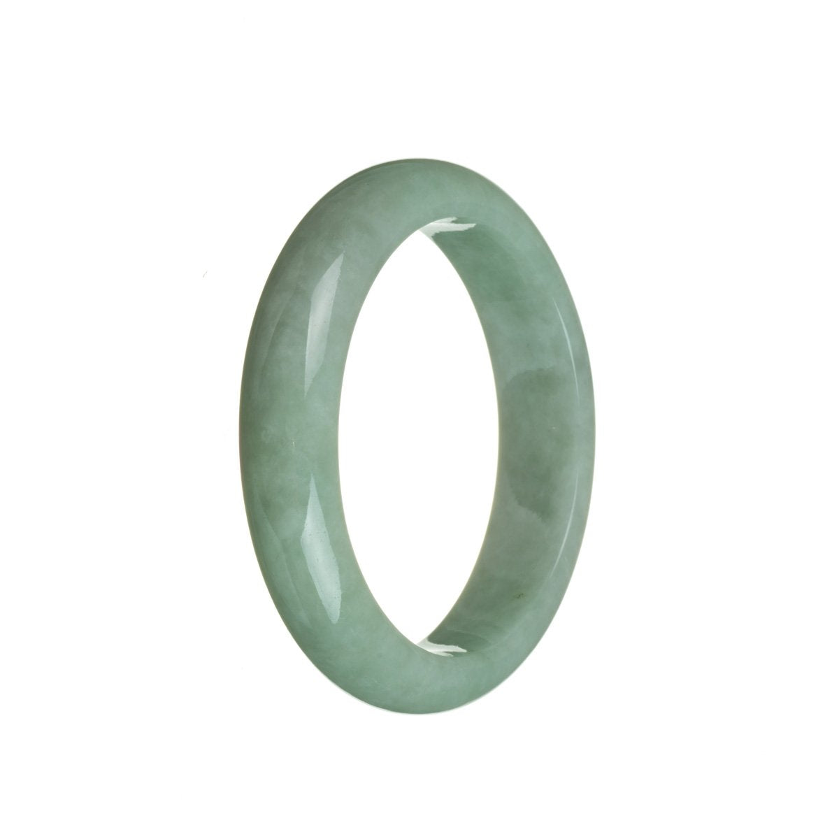 A light green jade bangle with a semi-round shape, measuring 55mm in size.