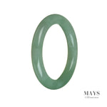 A round, Type A Green Burmese Jade bangle measuring 55mm in diameter. The bangle is made from genuine jade and features a vibrant green color. The brand MAYS™ is associated with this item.
