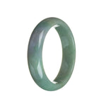 Image: A close-up view of a bracelet made of authentic grade A green jadeite. The jadeite beads are semi-round in shape and have a diameter of 59mm. The bracelet is displayed on a white background with good lighting, showcasing the vibrant green color and smooth texture of the jadeite. The bracelet is expertly crafted and exudes a sense of elegance and luxury. It is a precious gemstone piece that is perfect for adding a touch of sophistication to any outfit.