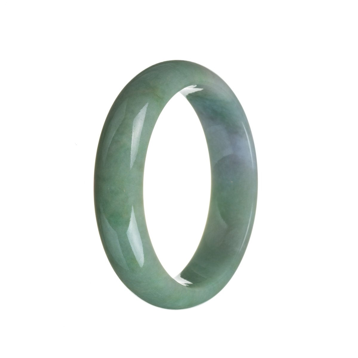 A beautiful green jade bangle with a semi-round shape, measuring 59mm in size.