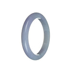 A close-up image of a lavender jadeite bangle bracelet, measuring 55mm in diameter. The bracelet has a semi-round shape and is made from certified natural jadeite. It features a smooth and polished surface, showcasing the beautiful lavender color of the stone. The brand name "MAYS" is engraved on the inner side of the bracelet.