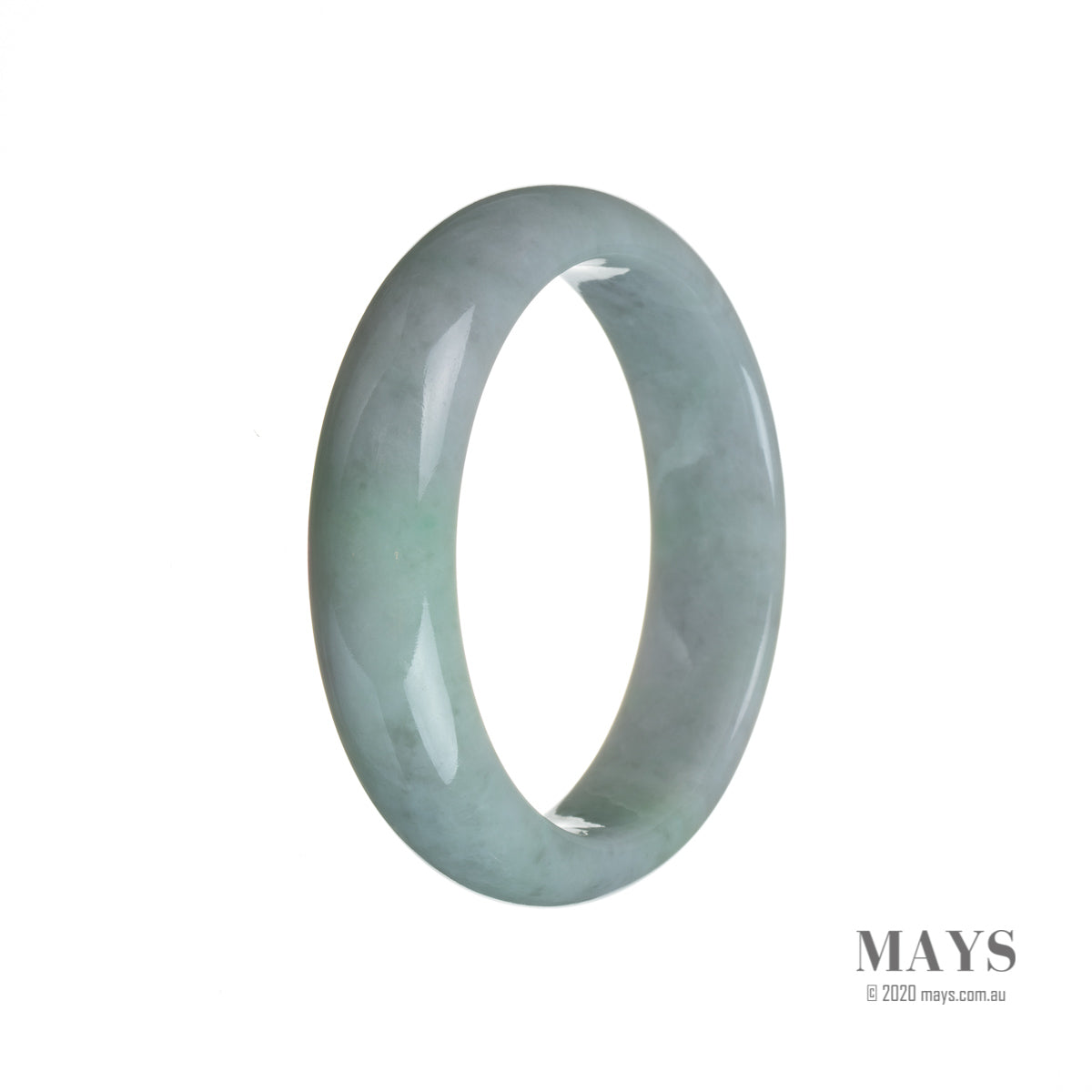 A beautiful lavender jade bangle with a semi-round shape, made from genuine Type A jadeite jade, measuring 56mm in diameter. From MAYS GEMS.