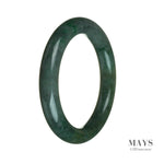A round, 61mm genuine Type A deep green Burma jade bangle bracelet from MAYS GEMS.