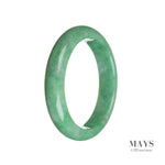 A bright green certified Grade A jade bangle bracelet, semi-round in shape, with a diameter of 58mm.