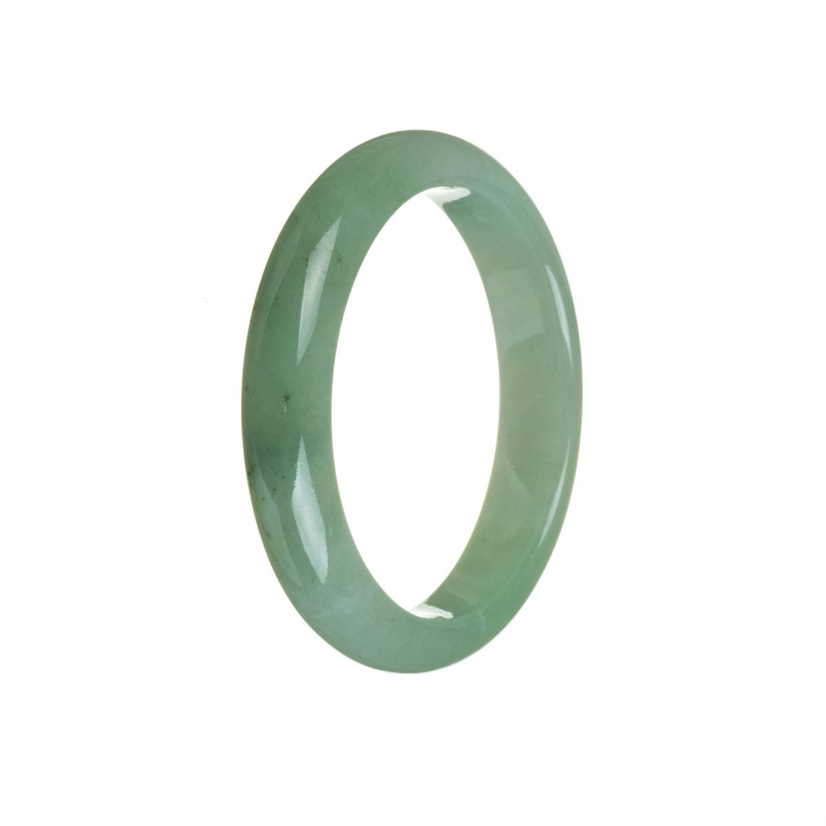 A beautiful half moon-shaped Grade A green jade bangle measuring 55mm in diameter, crafted from authentic jadeite jade.