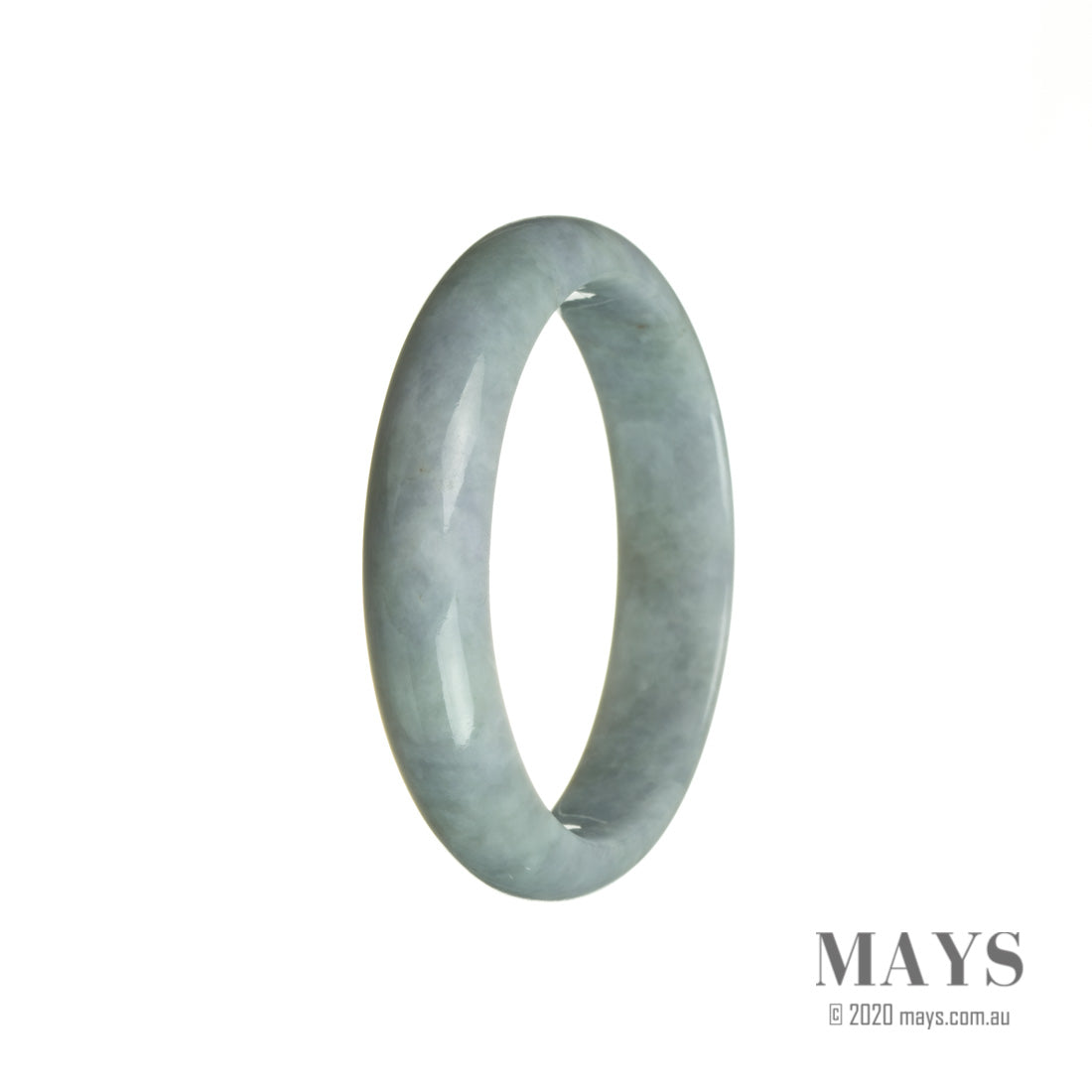 A lavender-colored bracelet made with certified natural lavender and adorned with a 57mm half moon-shaped green jade stone. Created by MAYS™.