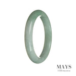 A beautiful green and white Burmese jade bangle bracelet with a semi-round shape, measuring 63mm.