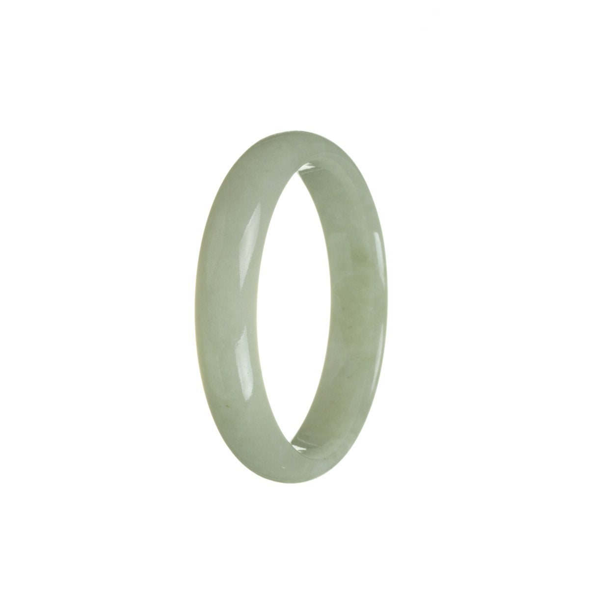 A pale green traditional jade bracelet with a 55mm half moon shape. Certified as natural and authentic. Sold by MAYS GEMS.